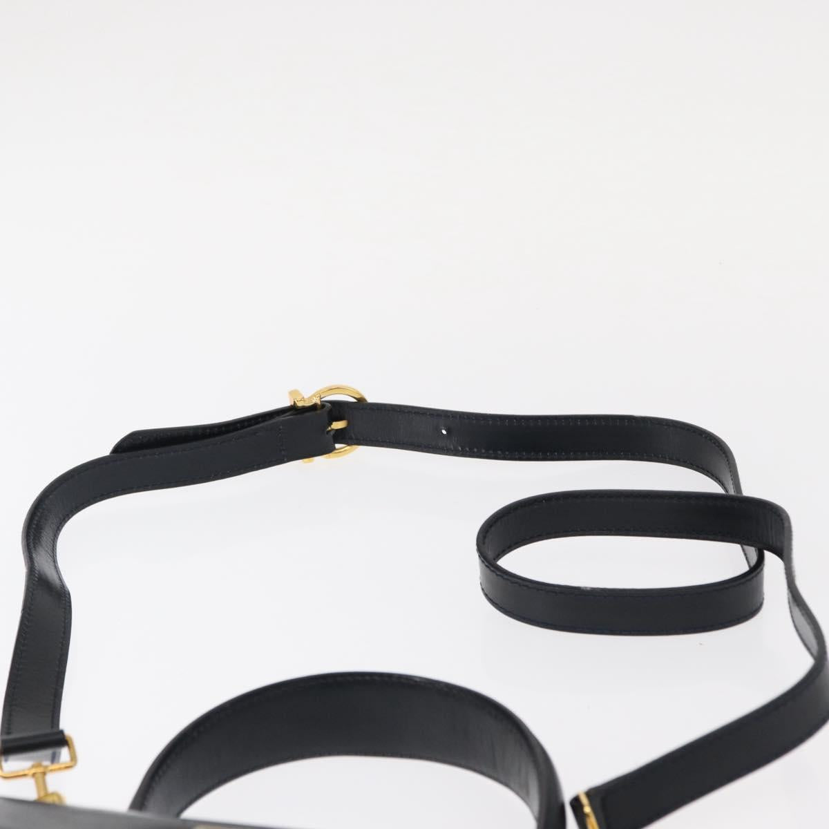 Salvatore Ferragamo Gancini Hand Bag Leather 2way Navy Gold Auth gh1234