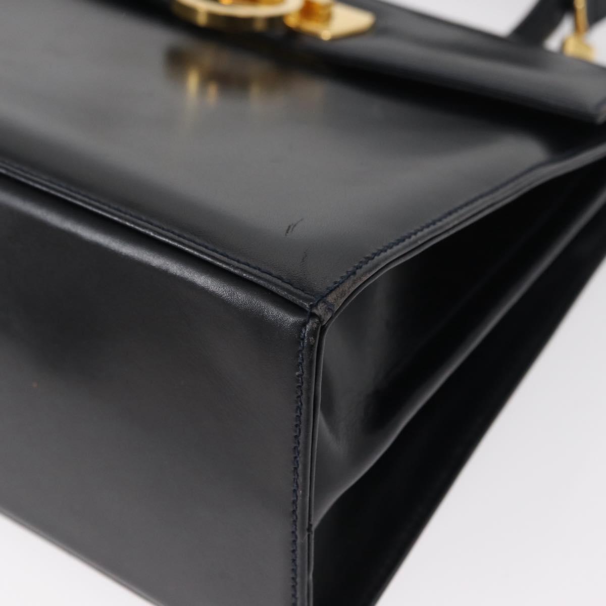 Salvatore Ferragamo Gancini Hand Bag Leather 2way Navy Gold Auth gh1234