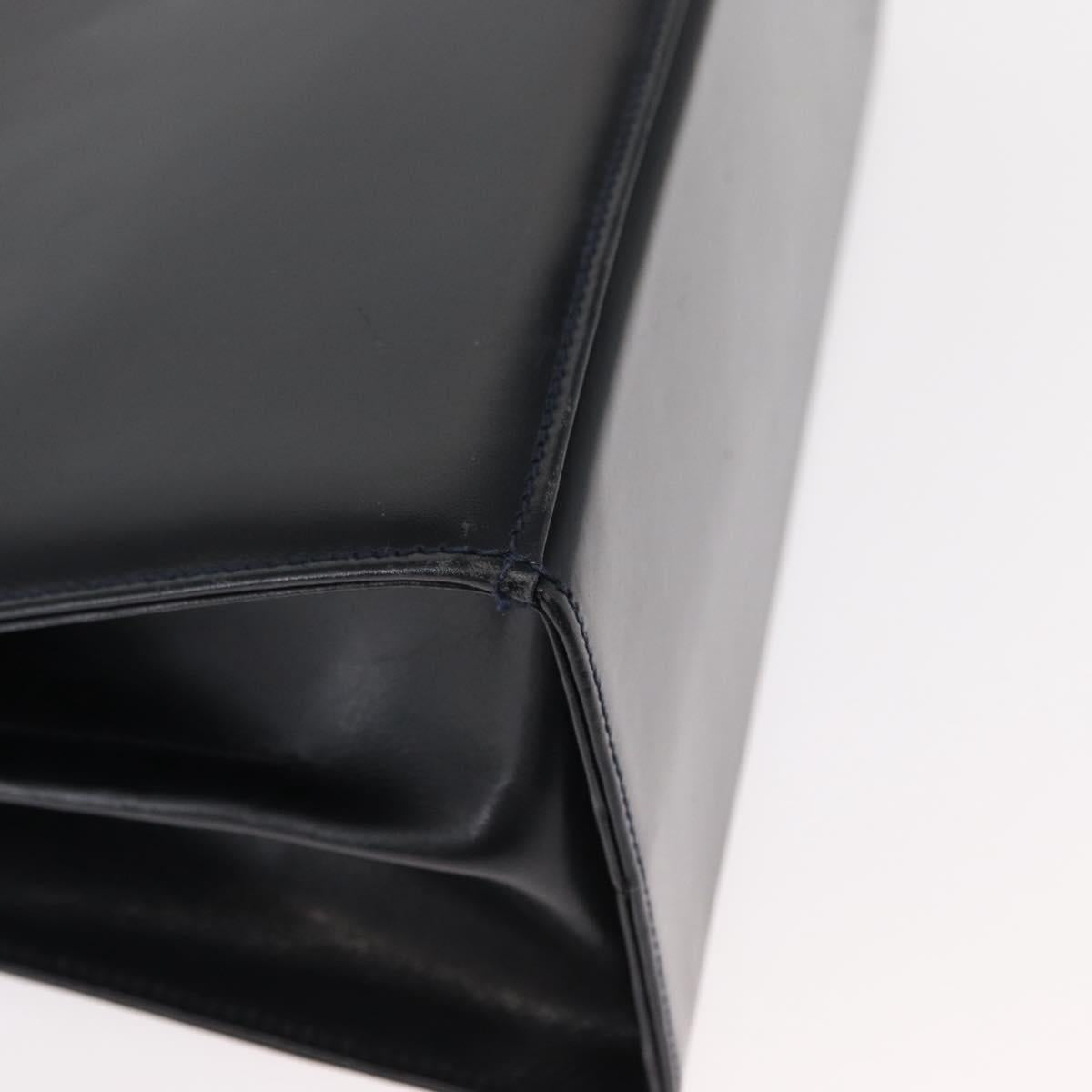 Salvatore Ferragamo Gancini Hand Bag Leather 2way Navy Gold Auth gh1234