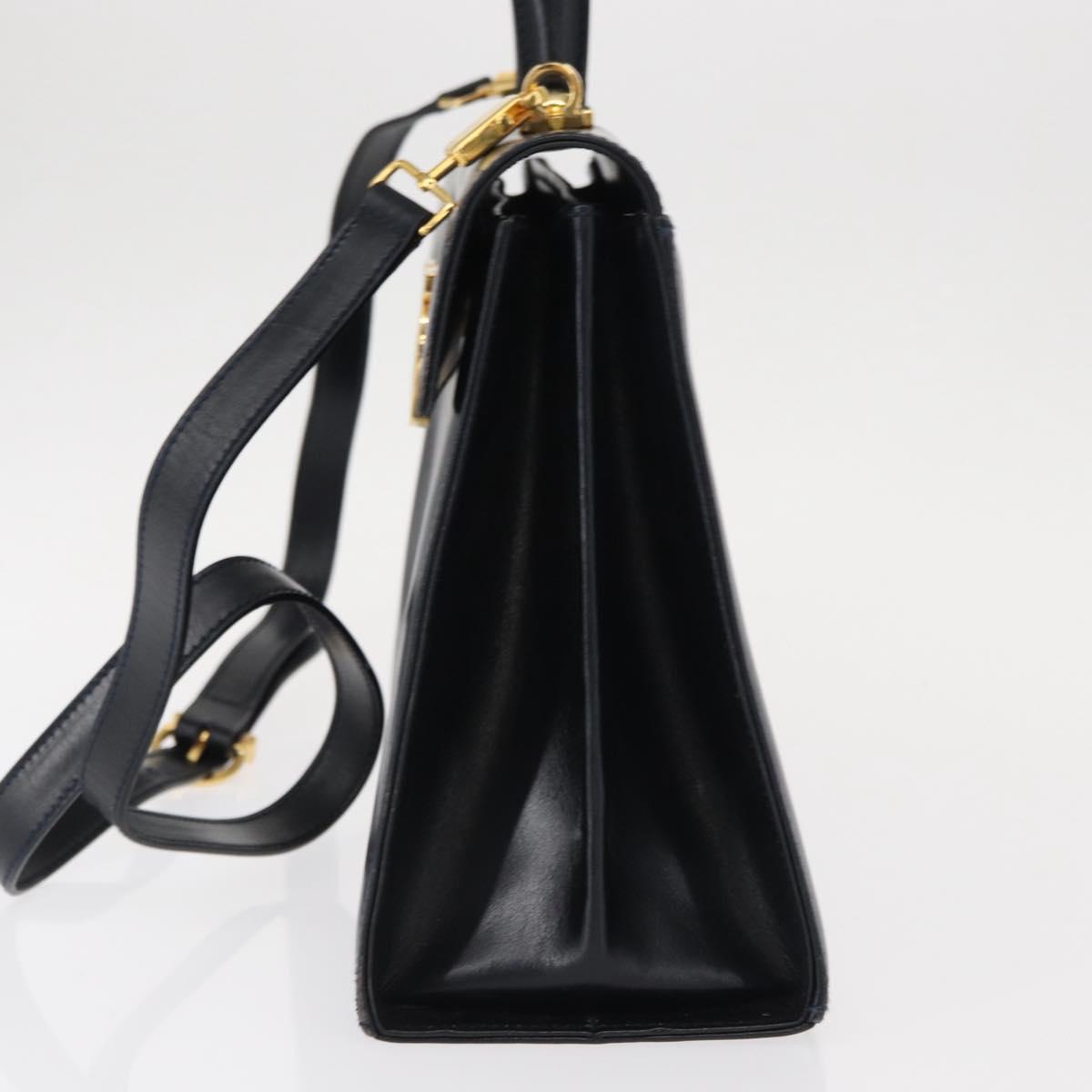 Salvatore Ferragamo Gancini Hand Bag Leather 2way Navy Gold Auth gh1234