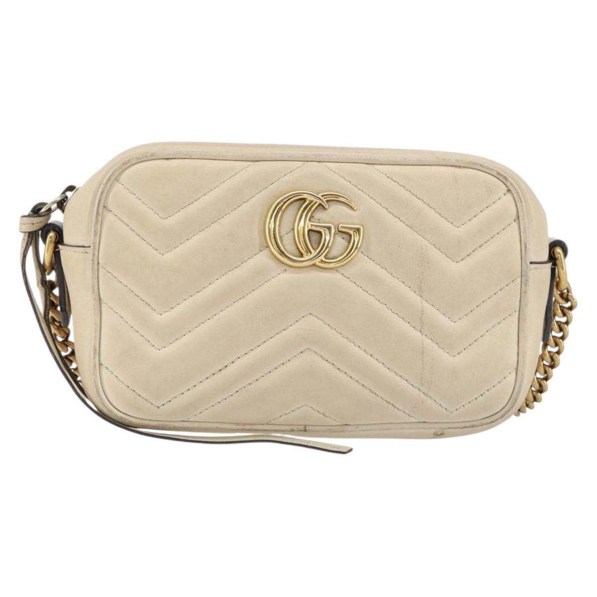 GUCCI GG Marmont Mini Camera Bag Leather White Gold 448065 Auth gh1235