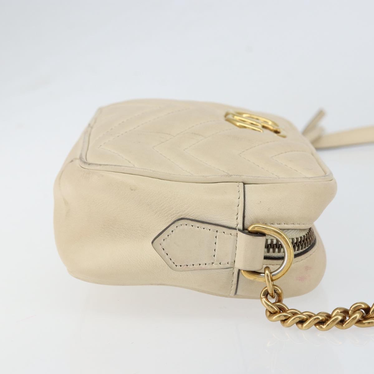GUCCI GG Marmont Mini Camera Bag Leather White Gold 448065 Auth gh1235