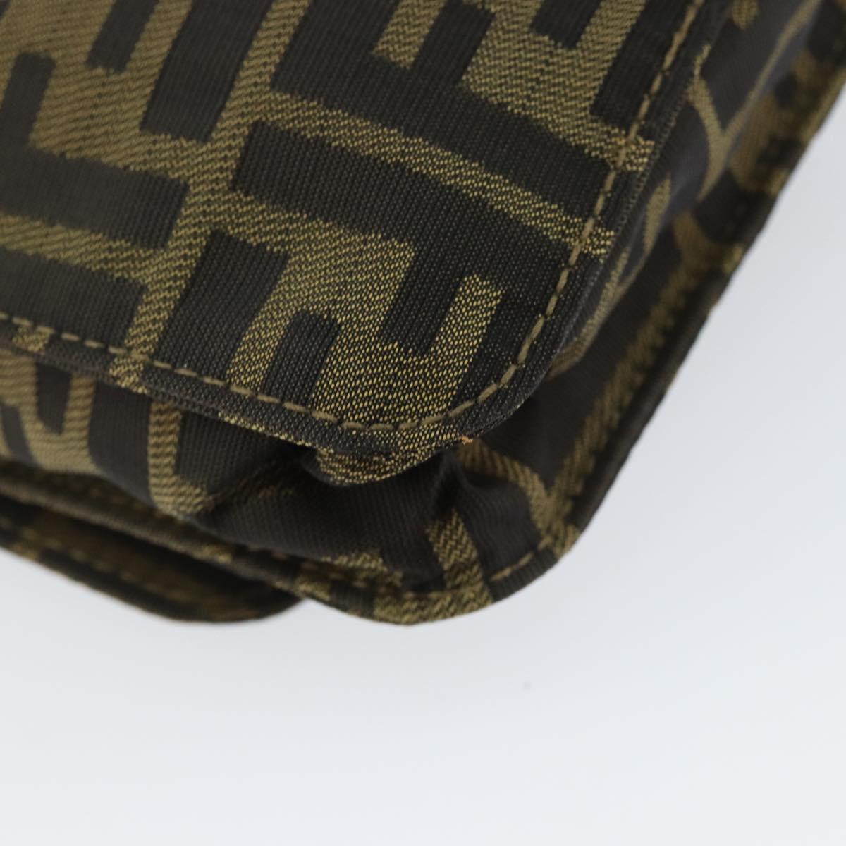 FENDI Zucca Canvas Shoulder Bag Black Brown Auth gh1238