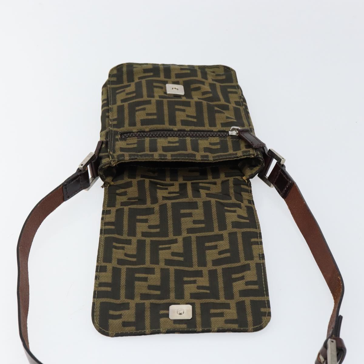 FENDI Zucca Canvas Shoulder Bag Black Brown Auth gh1238