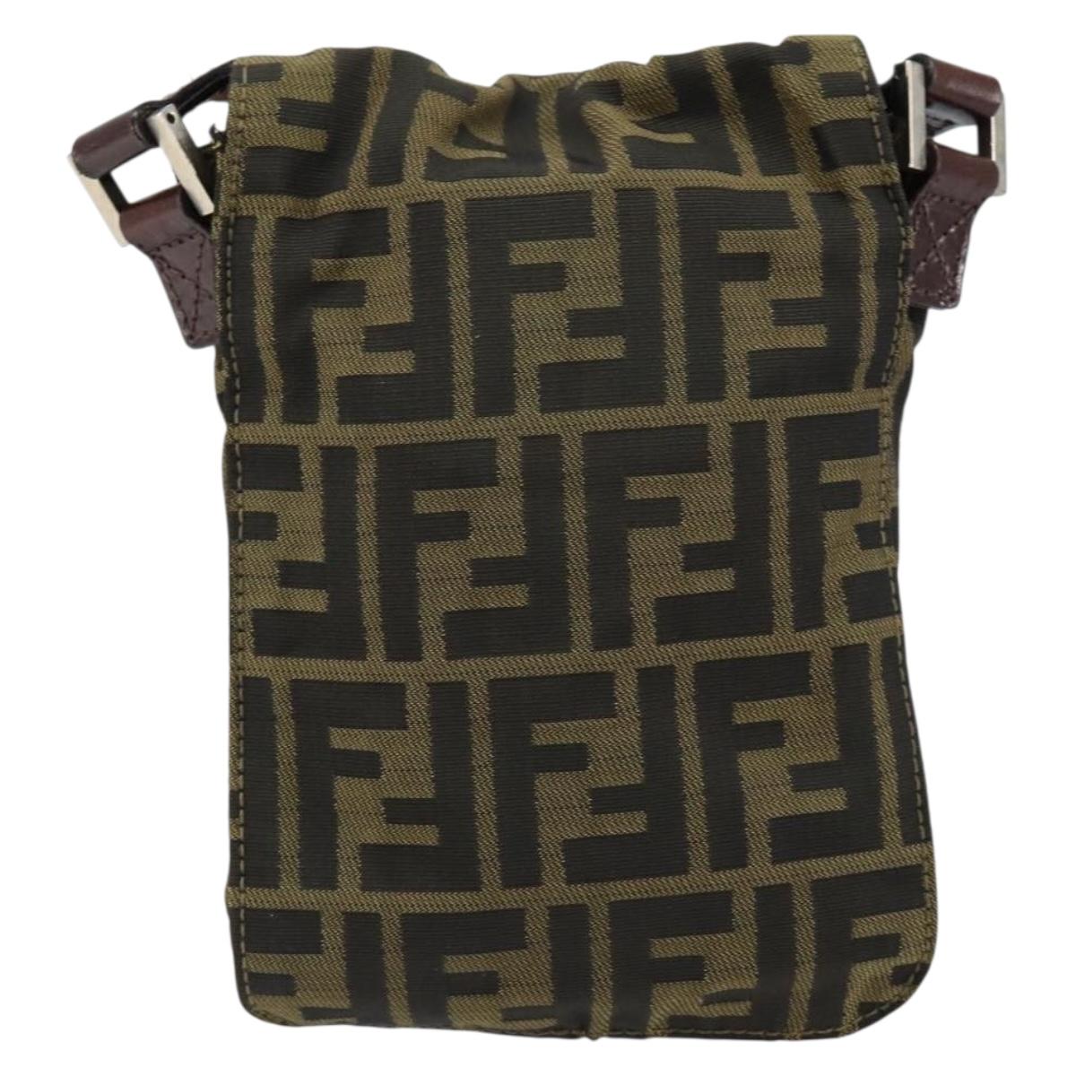 FENDI Zucca Canvas Shoulder Bag Black Brown Auth gh1238