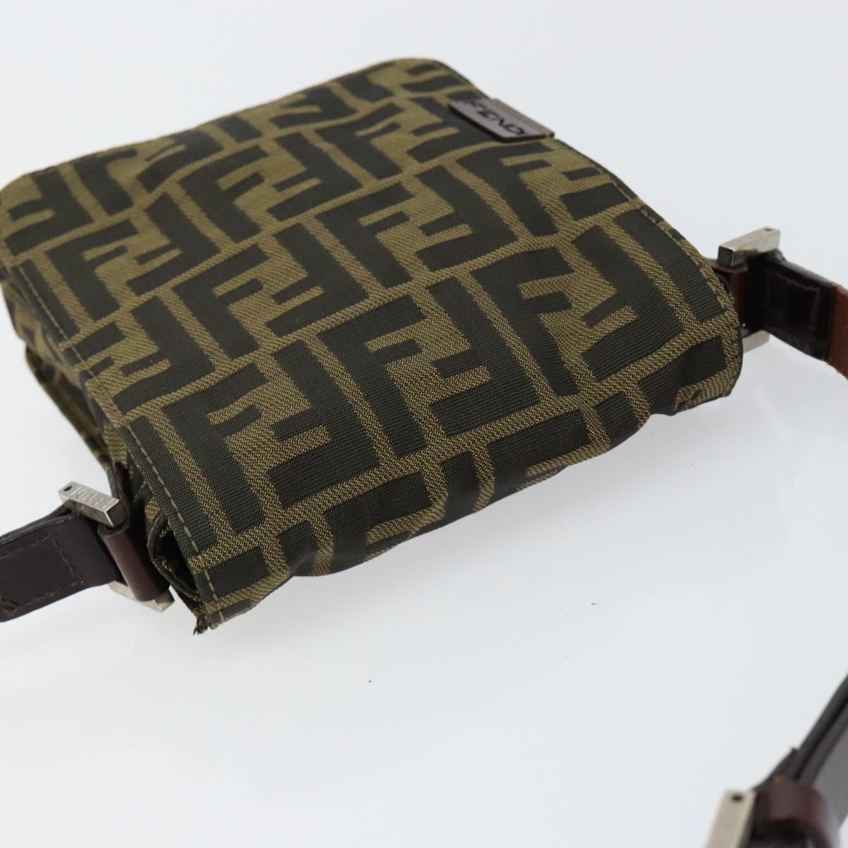 FENDI Zucca Canvas Shoulder Bag Black Brown Auth gh1238