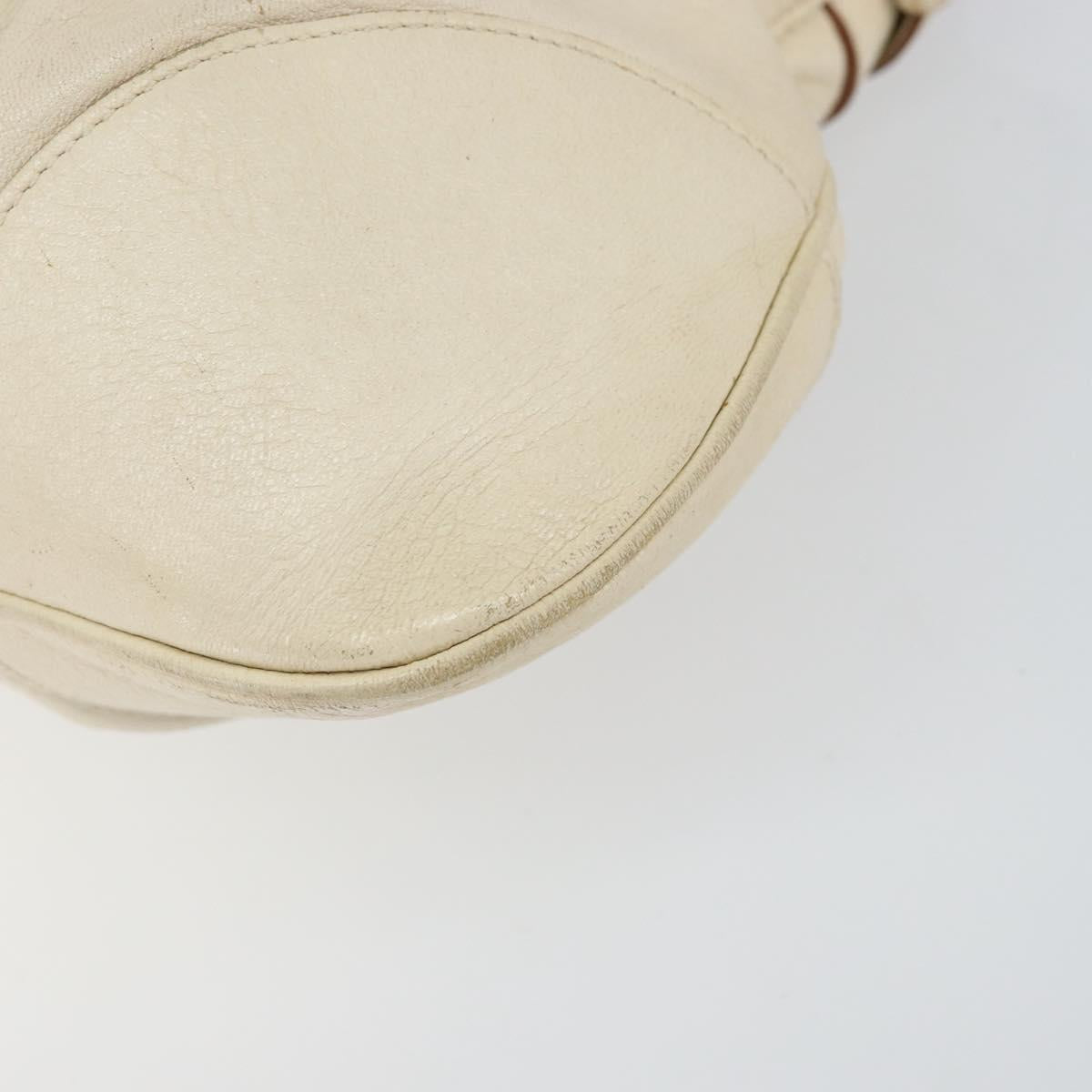 Salvatore Ferragamo Gancini Hand Bag Leather White Gold Auth gh1239