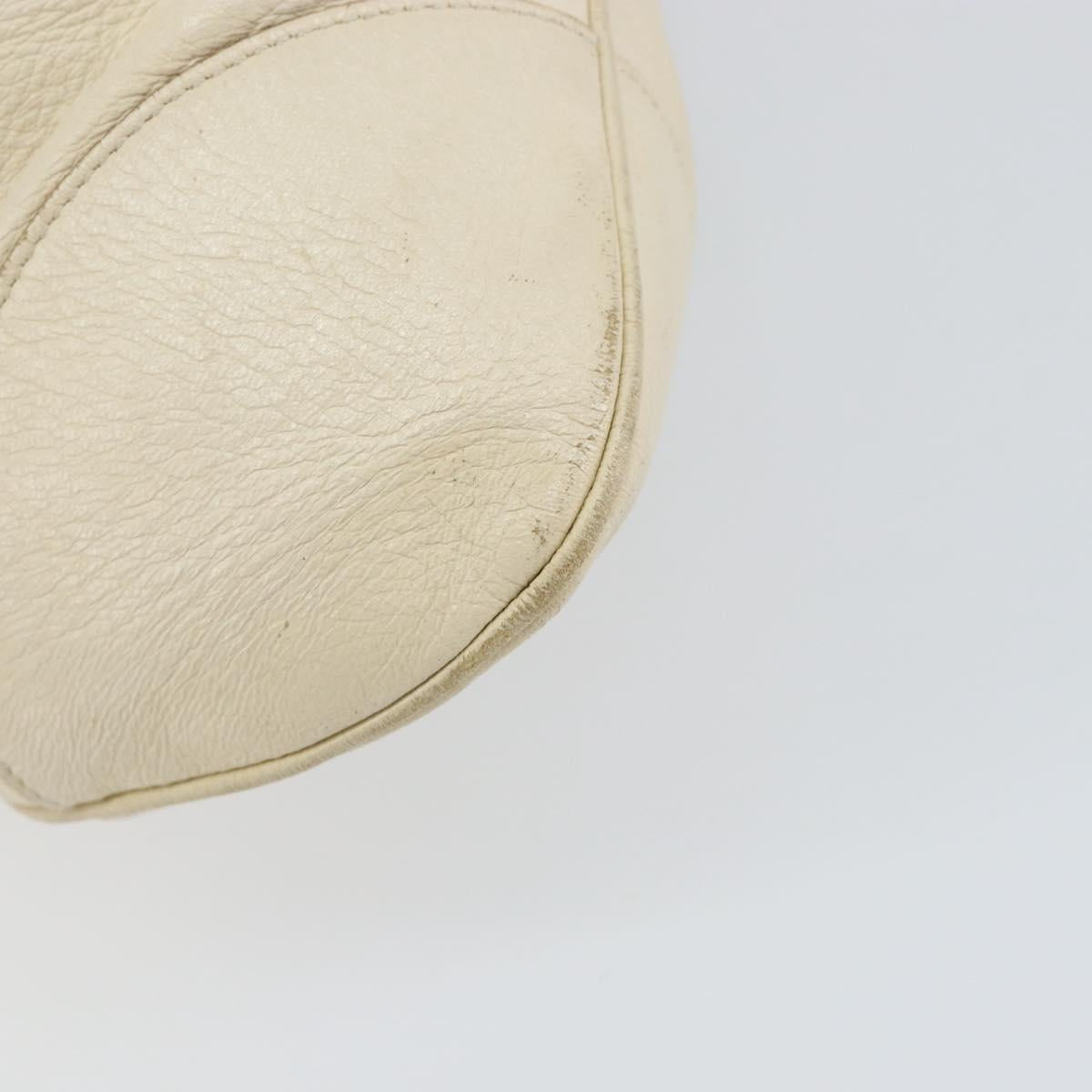 Salvatore Ferragamo Gancini Hand Bag Leather White Gold Auth gh1239