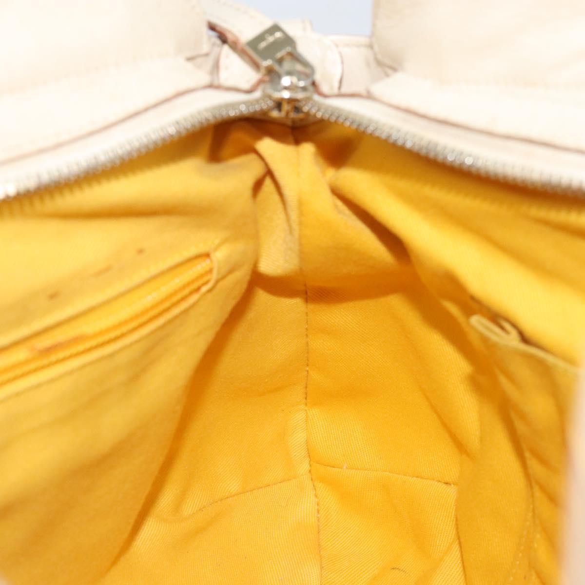 Salvatore Ferragamo Gancini Hand Bag Leather White Gold Auth gh1239