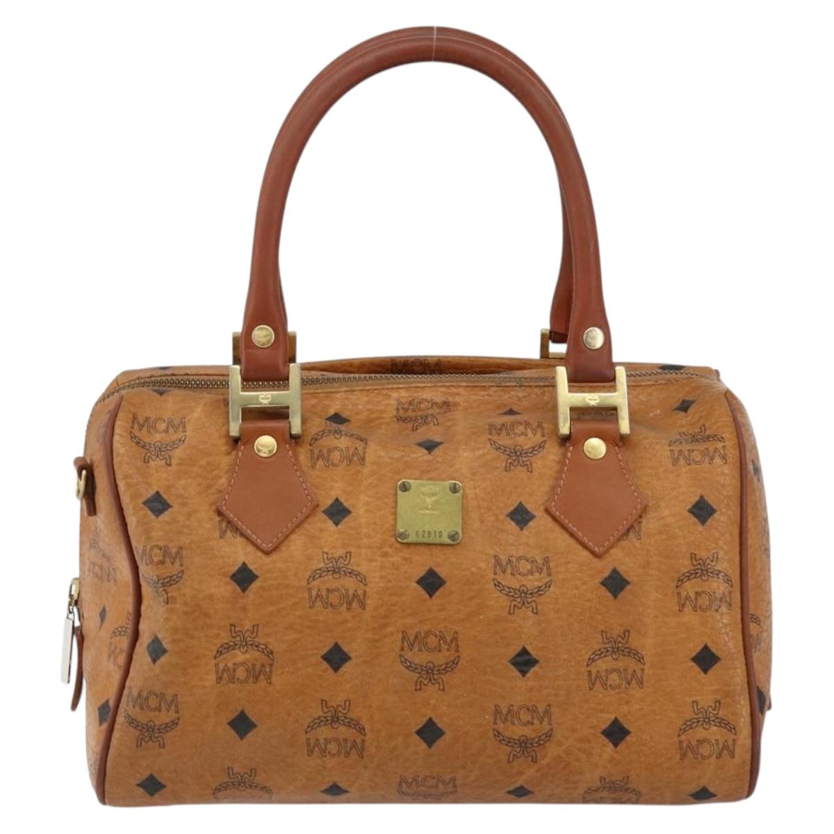 MCM Logogram Vicetos Hand Bag PVC Leather Brown Gold Auth gh1240