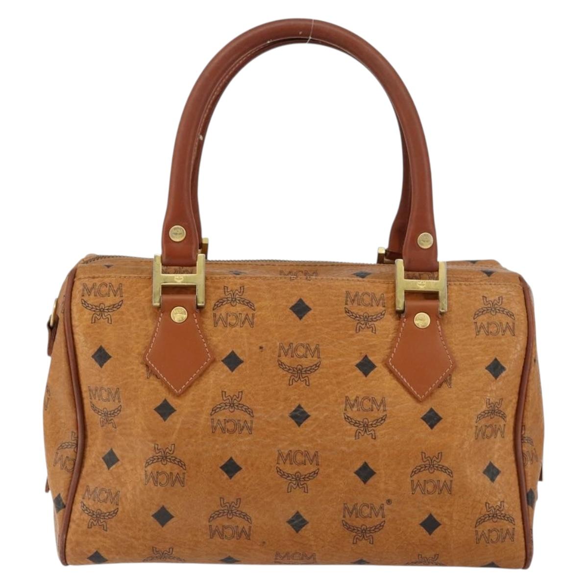 MCM Logogram Vicetos Hand Bag PVC Leather Brown Gold Auth gh1240