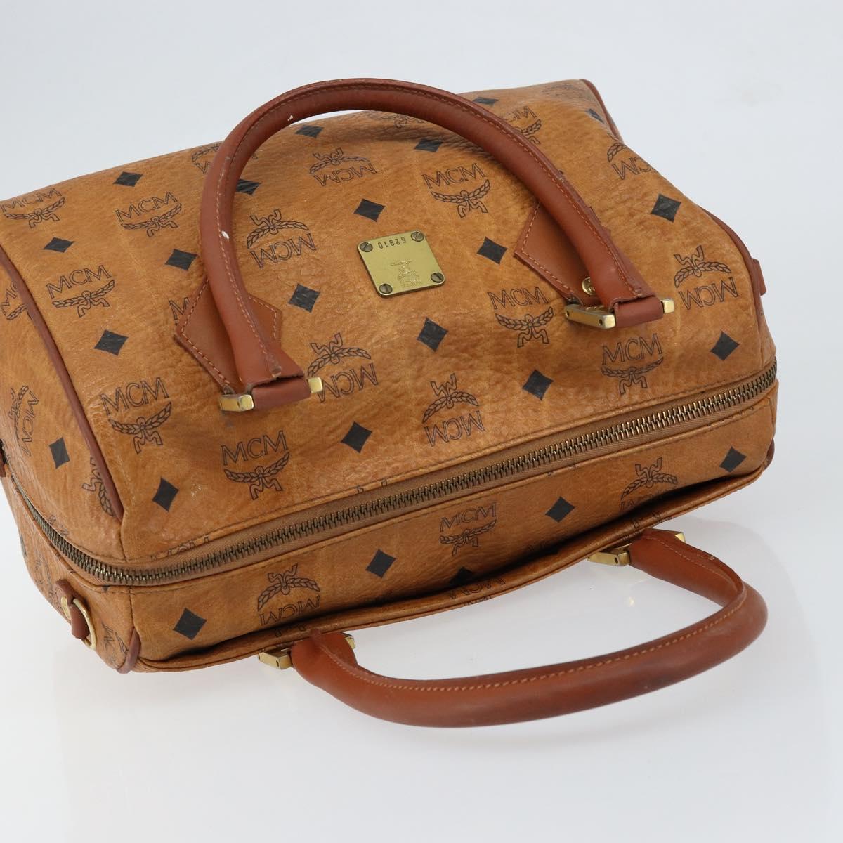 MCM Logogram Vicetos Hand Bag PVC Leather Brown Gold Auth gh1240
