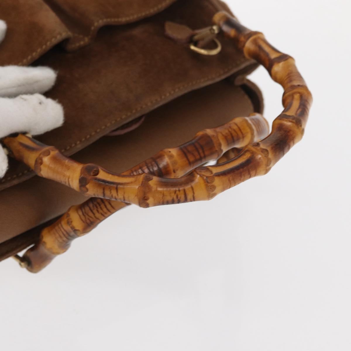 GUCCI Bamboo Hand Bag Suede Brown Gold 000 122 0316 Auth gh1243