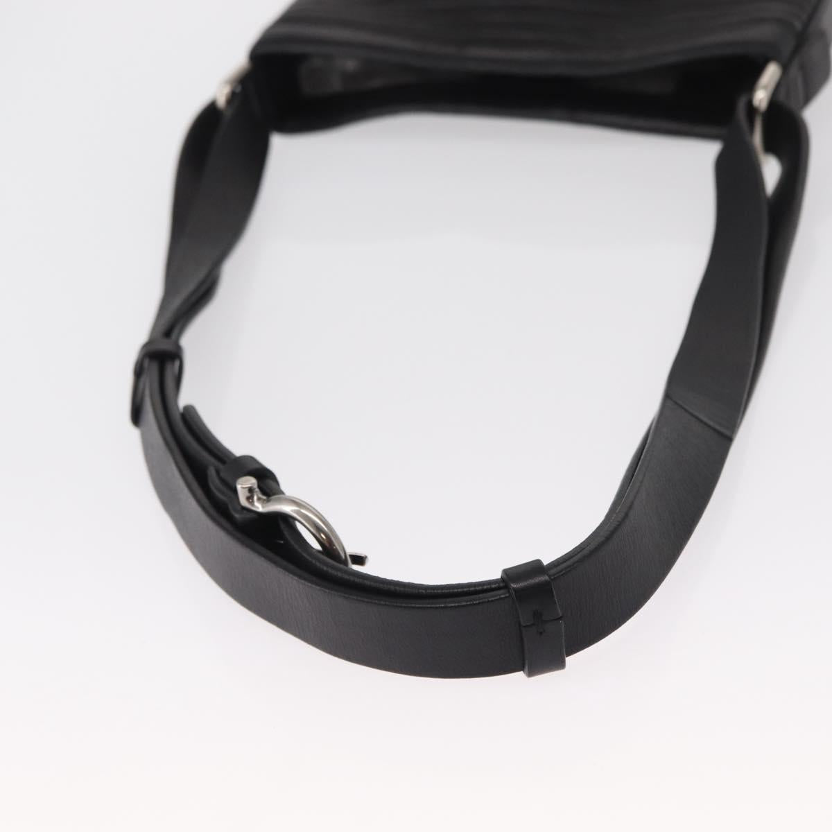 Salvatore Ferragamo Gancini Shoulder Bag Leather Black Silver Auth gh1244