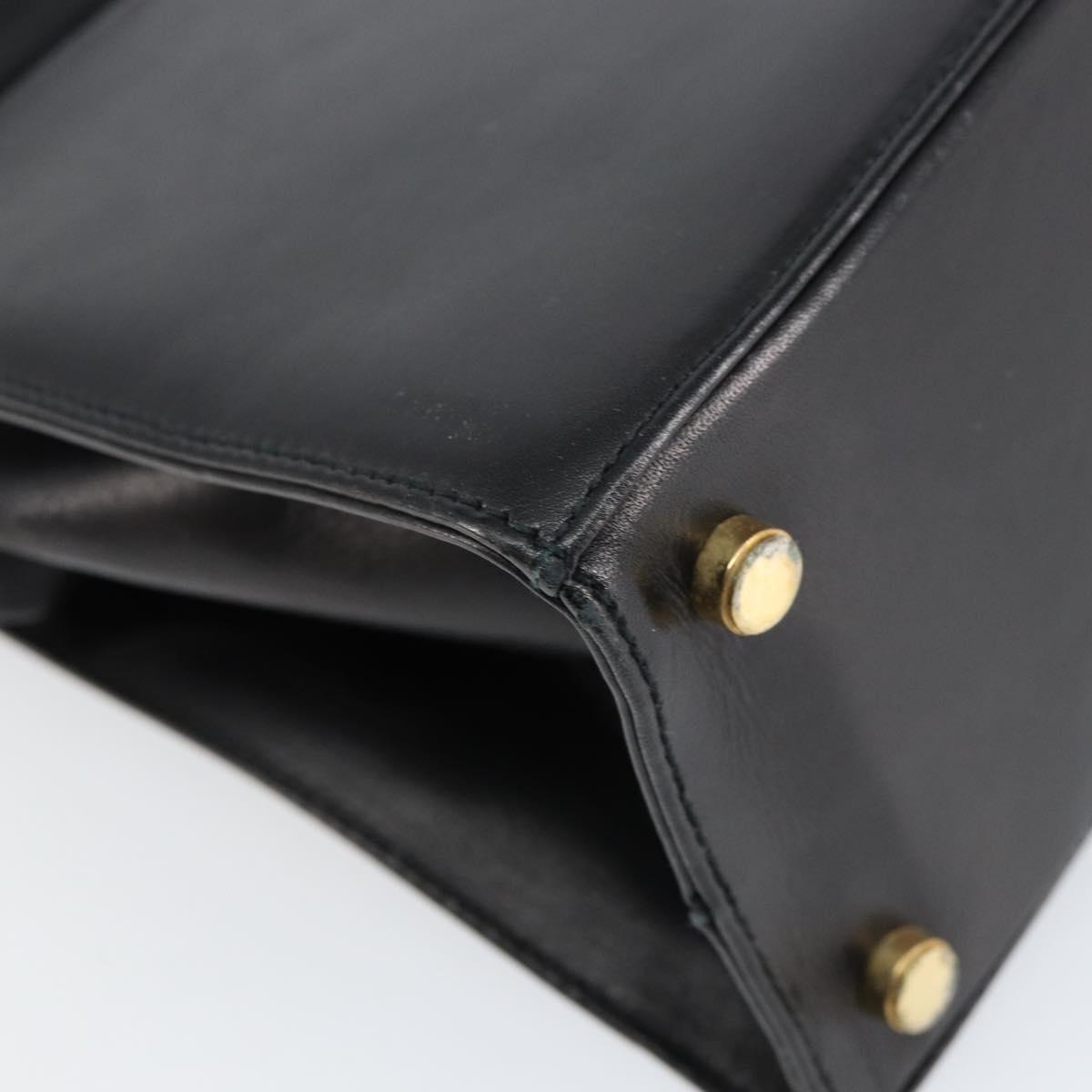 Salvatore Ferragamo Vala Hand Bag Leather Black Gold Auth gh1245