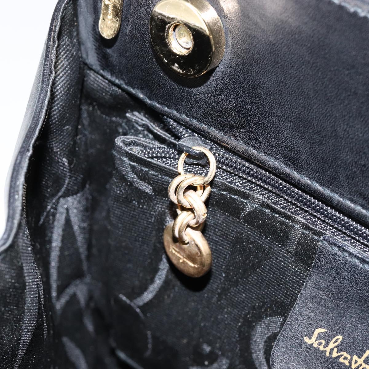 Salvatore Ferragamo Vala Hand Bag Leather Black Gold Auth gh1245
