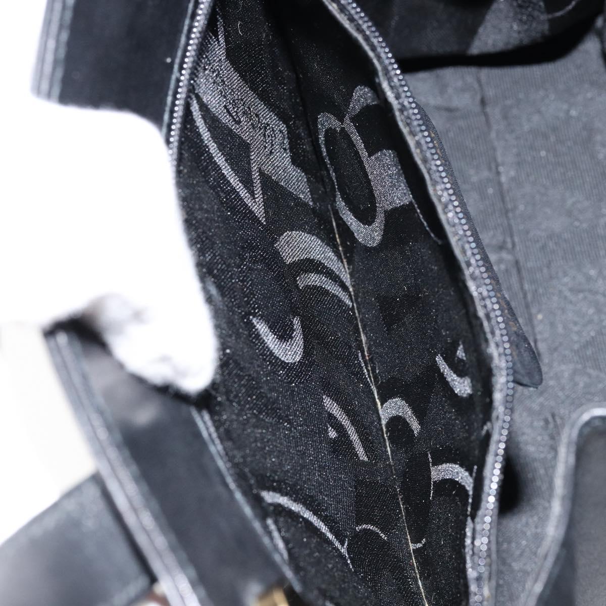 Salvatore Ferragamo Vala Hand Bag Leather Black Gold Auth gh1245