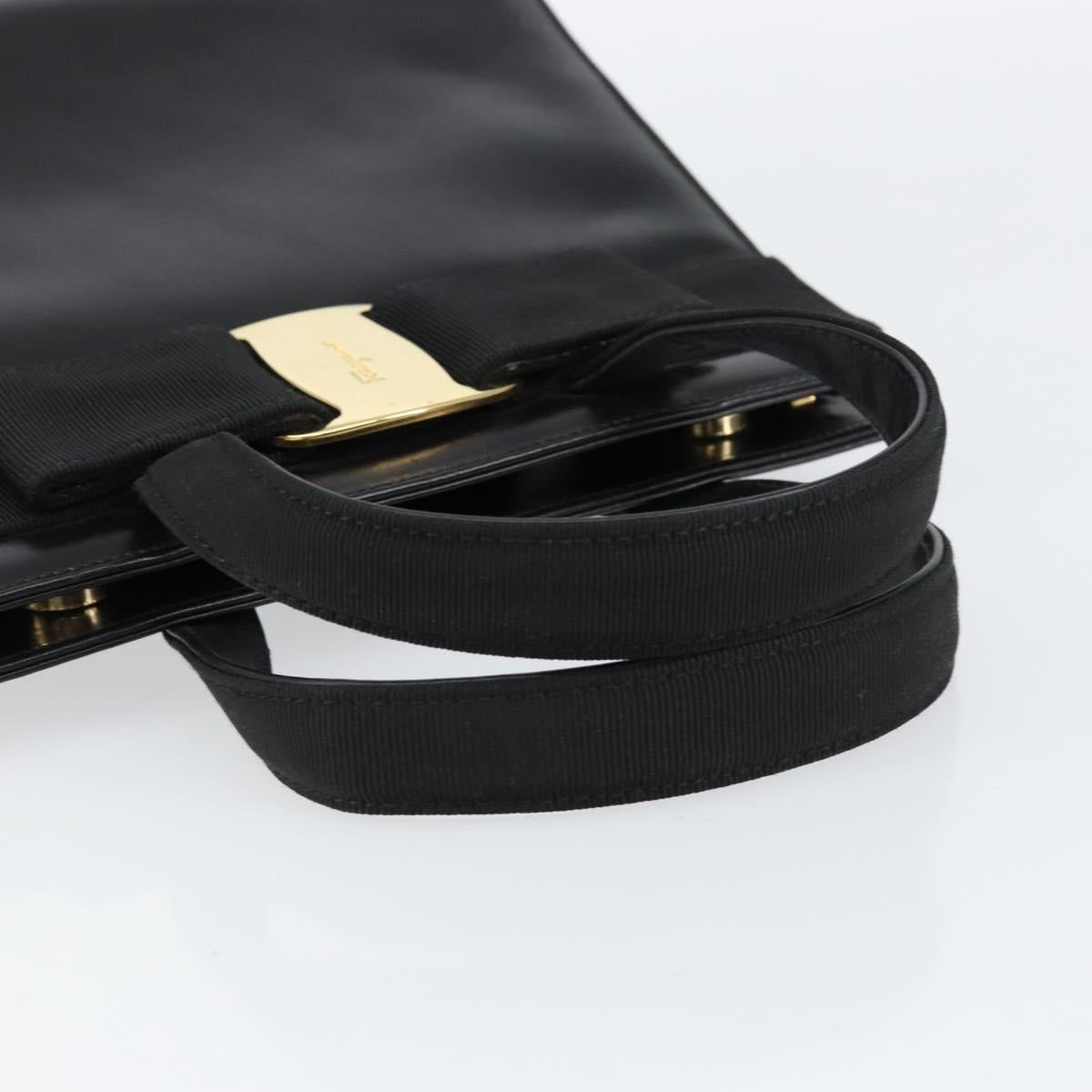 Salvatore Ferragamo Vala Hand Bag Leather Black Gold Auth gh1245