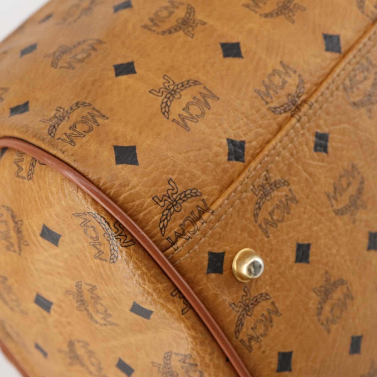 MCM Logogram Vicetos Boston Bag PVC Leather Brown Gold Auth gh1247