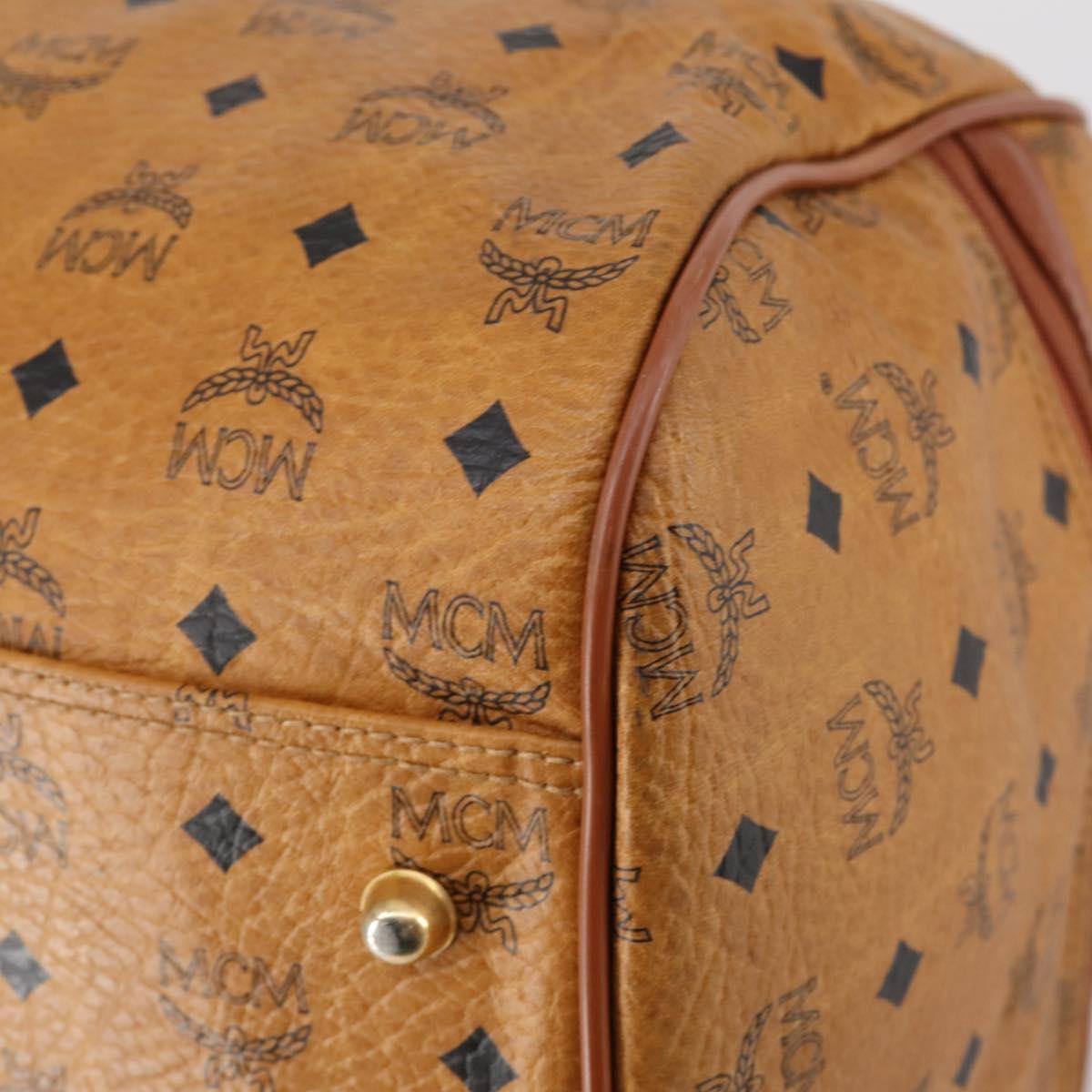 MCM Logogram Vicetos Boston Bag PVC Leather Brown Gold Auth gh1247