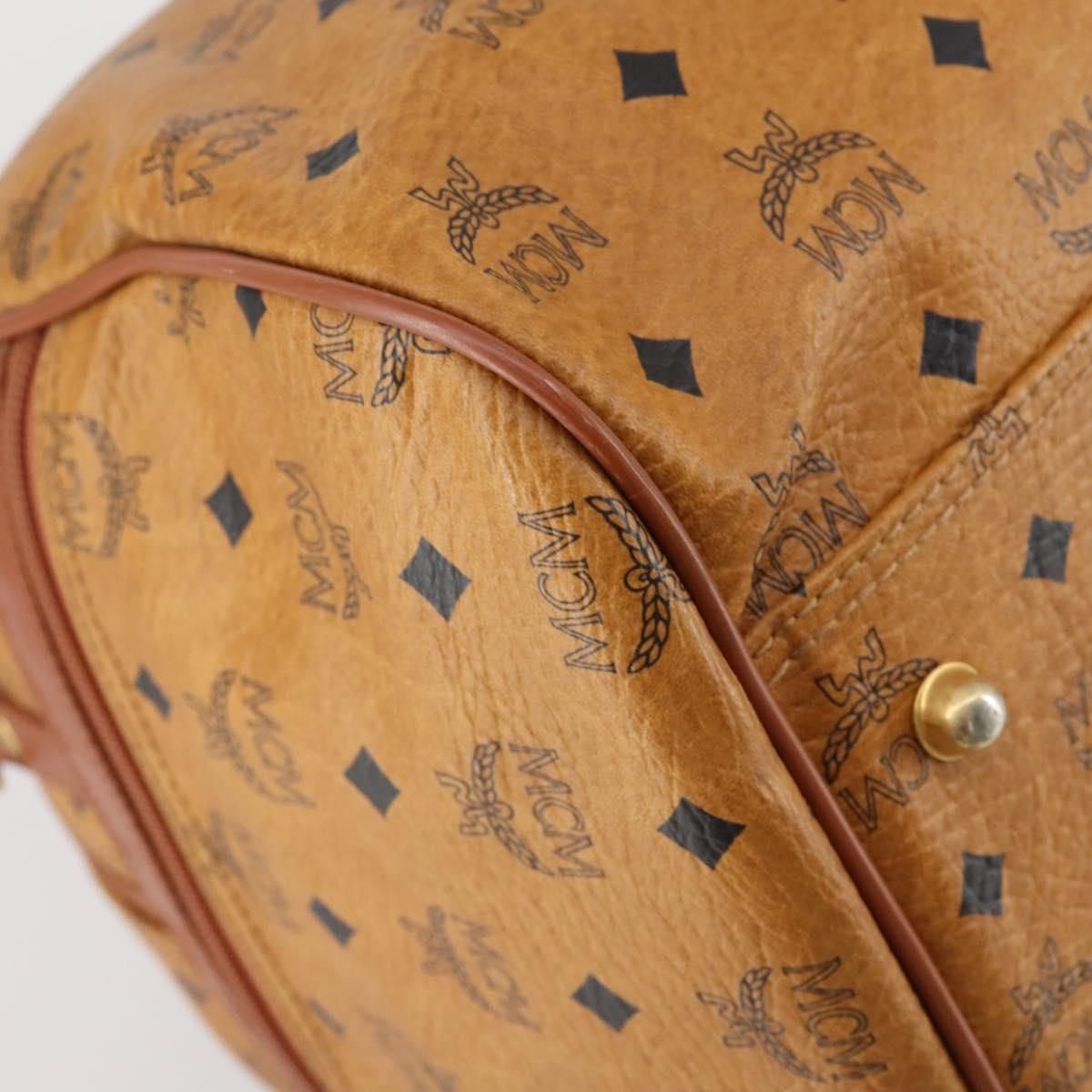 MCM Logogram Vicetos Boston Bag PVC Leather Brown Gold Auth gh1247