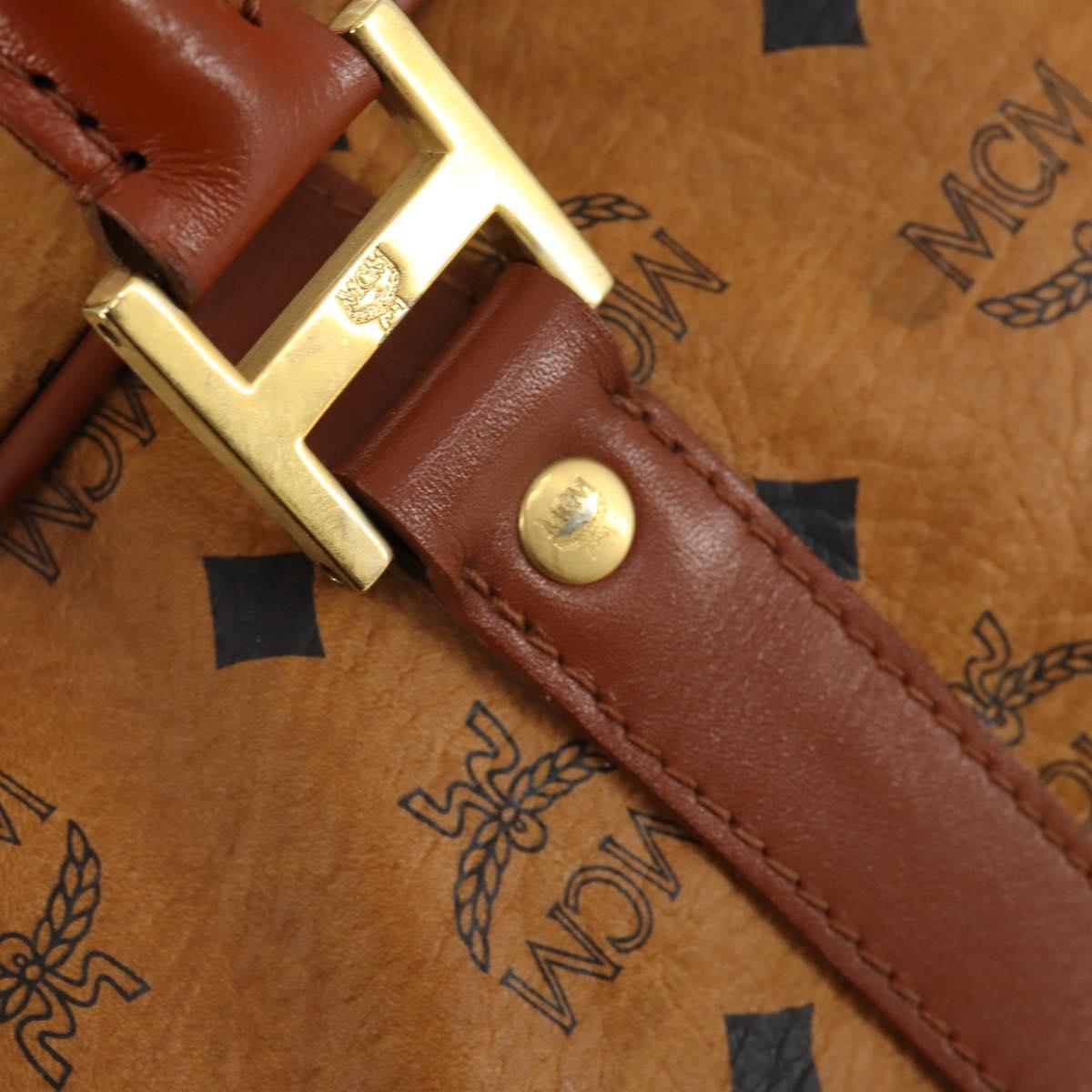 MCM Logogram Vicetos Boston Bag PVC Leather Brown Gold Auth gh1247