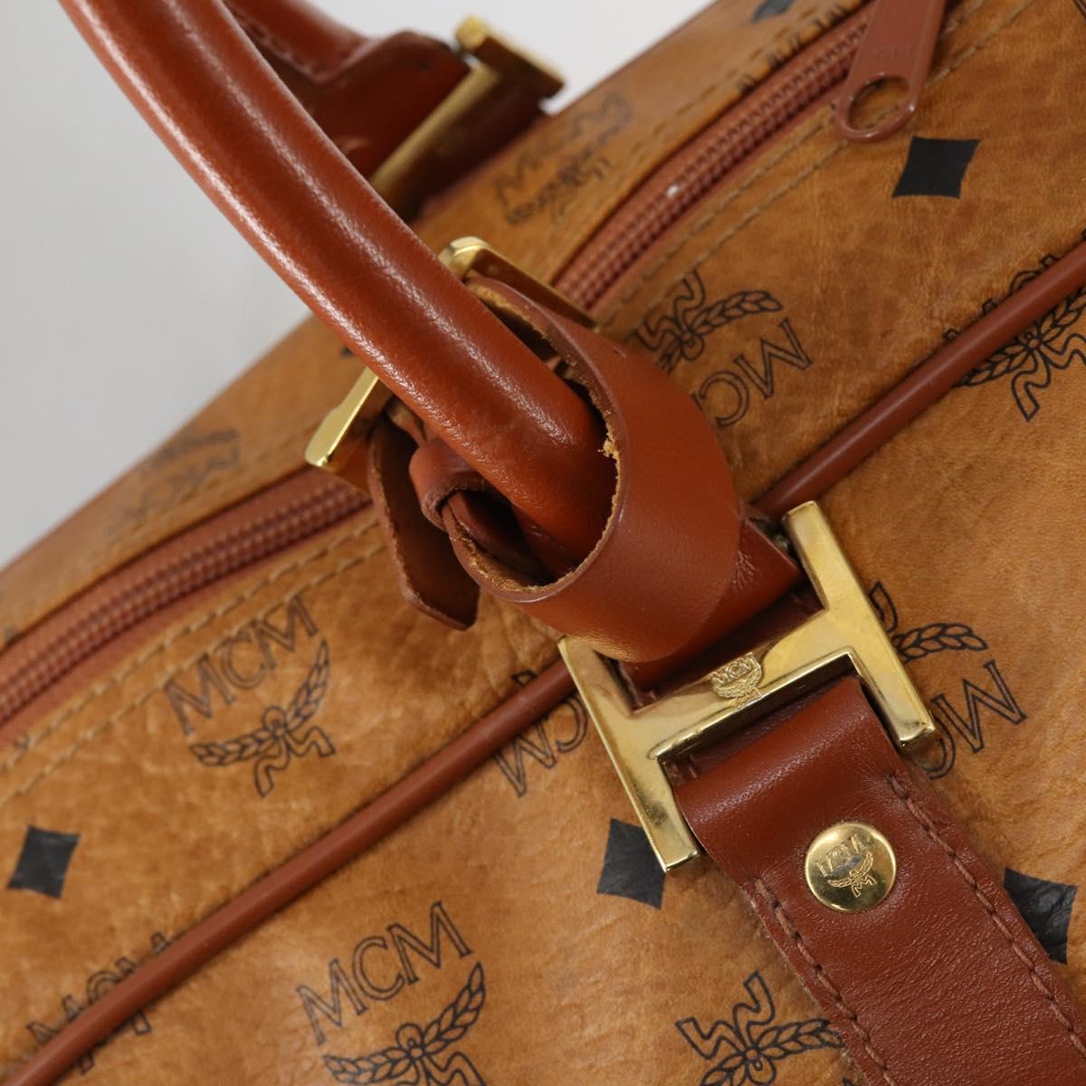 MCM Logogram Vicetos Boston Bag PVC Leather Brown Gold Auth gh1247