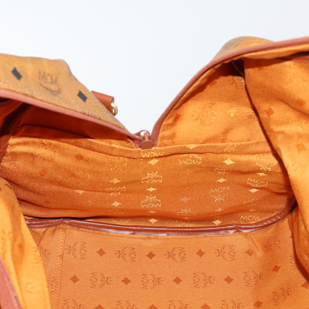 MCM Logogram Vicetos Boston Bag PVC Leather Brown Gold Auth gh1247