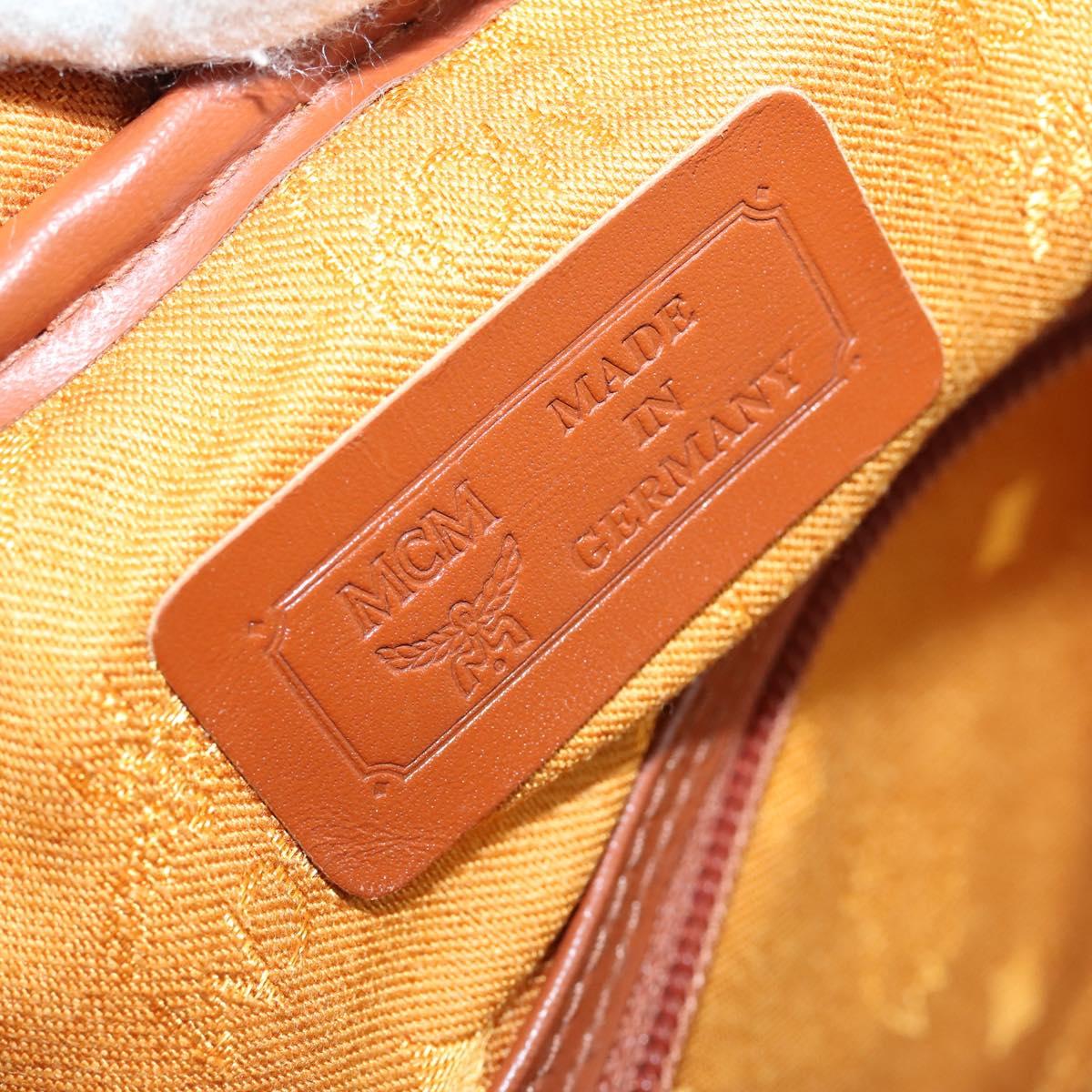 MCM Logogram Vicetos Boston Bag PVC Leather Brown Gold Auth gh1247