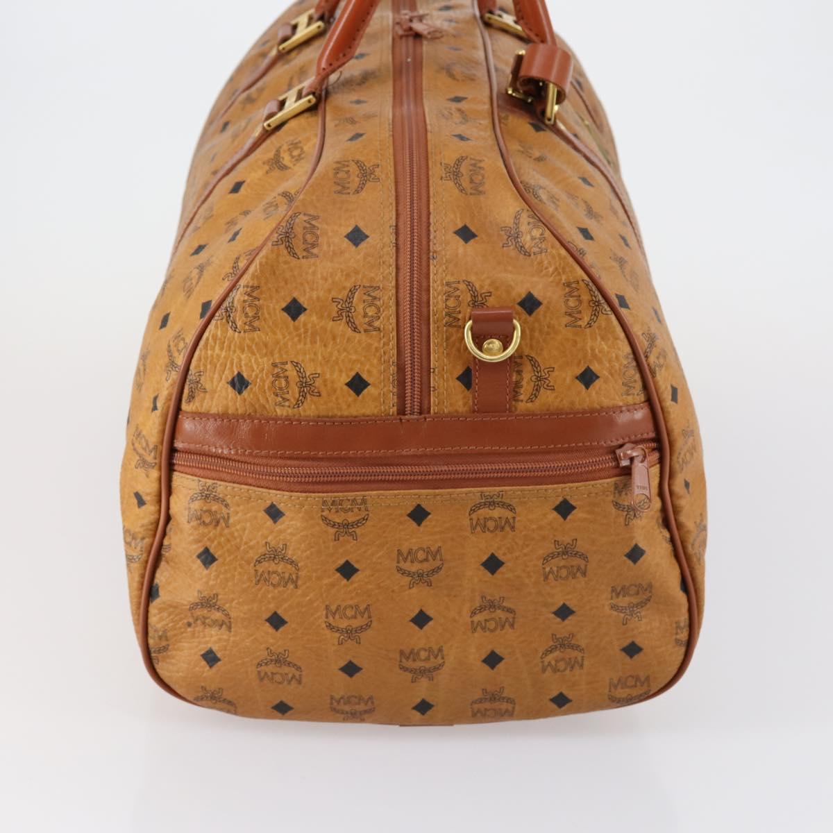 MCM Logogram Vicetos Boston Bag PVC Leather Brown Gold Auth gh1247