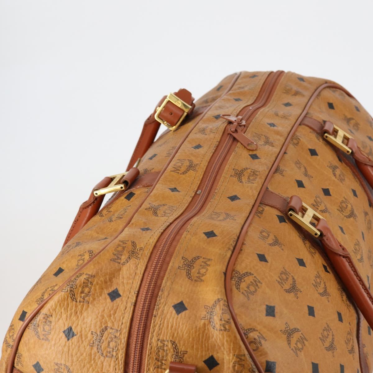 MCM Logogram Vicetos Boston Bag PVC Leather Brown Gold Auth gh1247