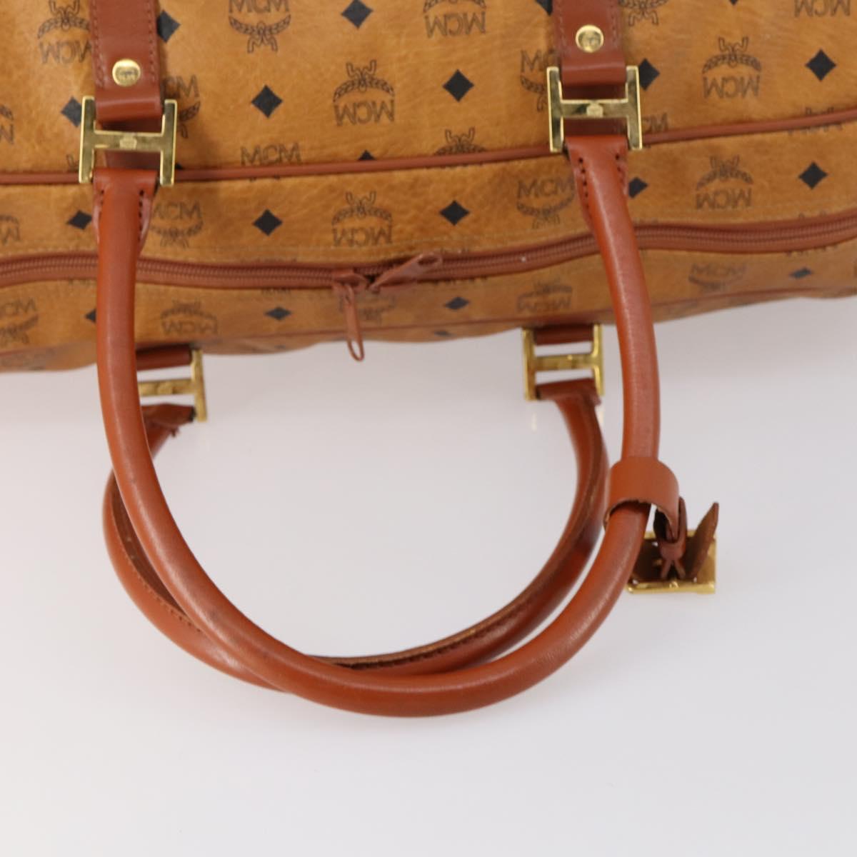 MCM Logogram Vicetos Boston Bag PVC Leather Brown Gold Auth gh1247