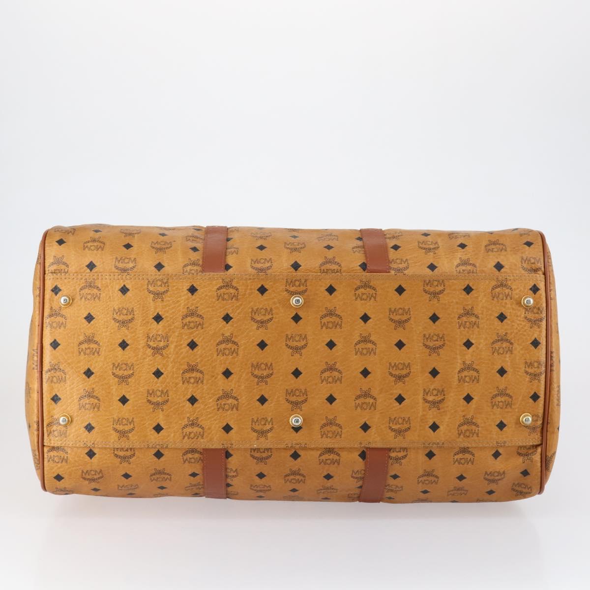 MCM Logogram Vicetos Boston Bag PVC Leather Brown Gold Auth gh1247