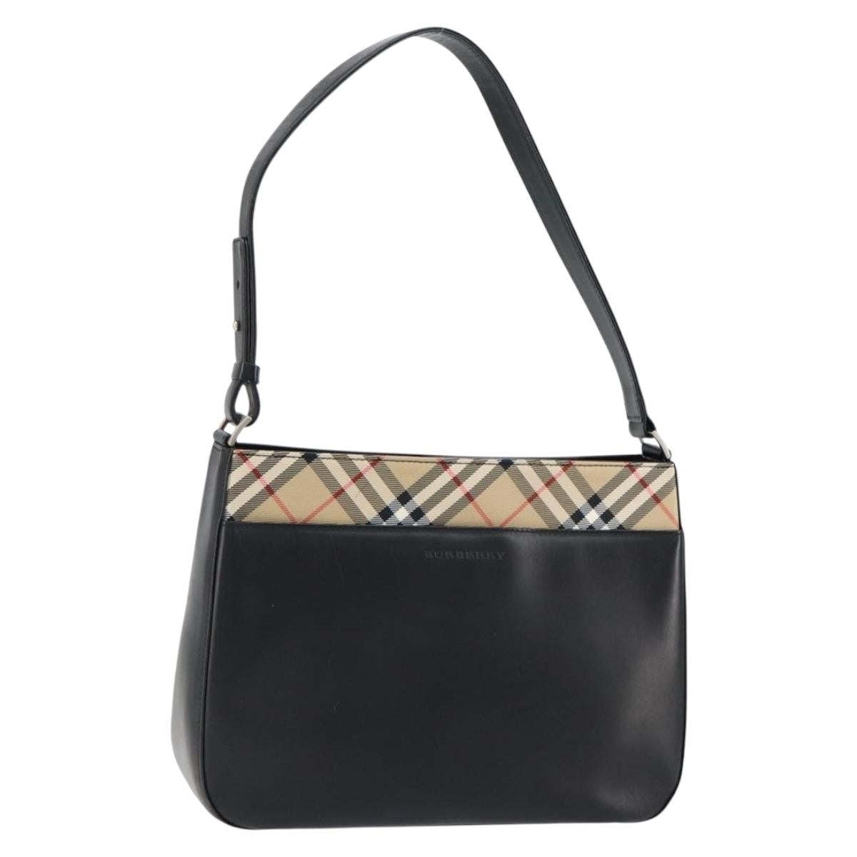 BURBERRY Shoulder Bag Leather Black Silver Auth gh1248