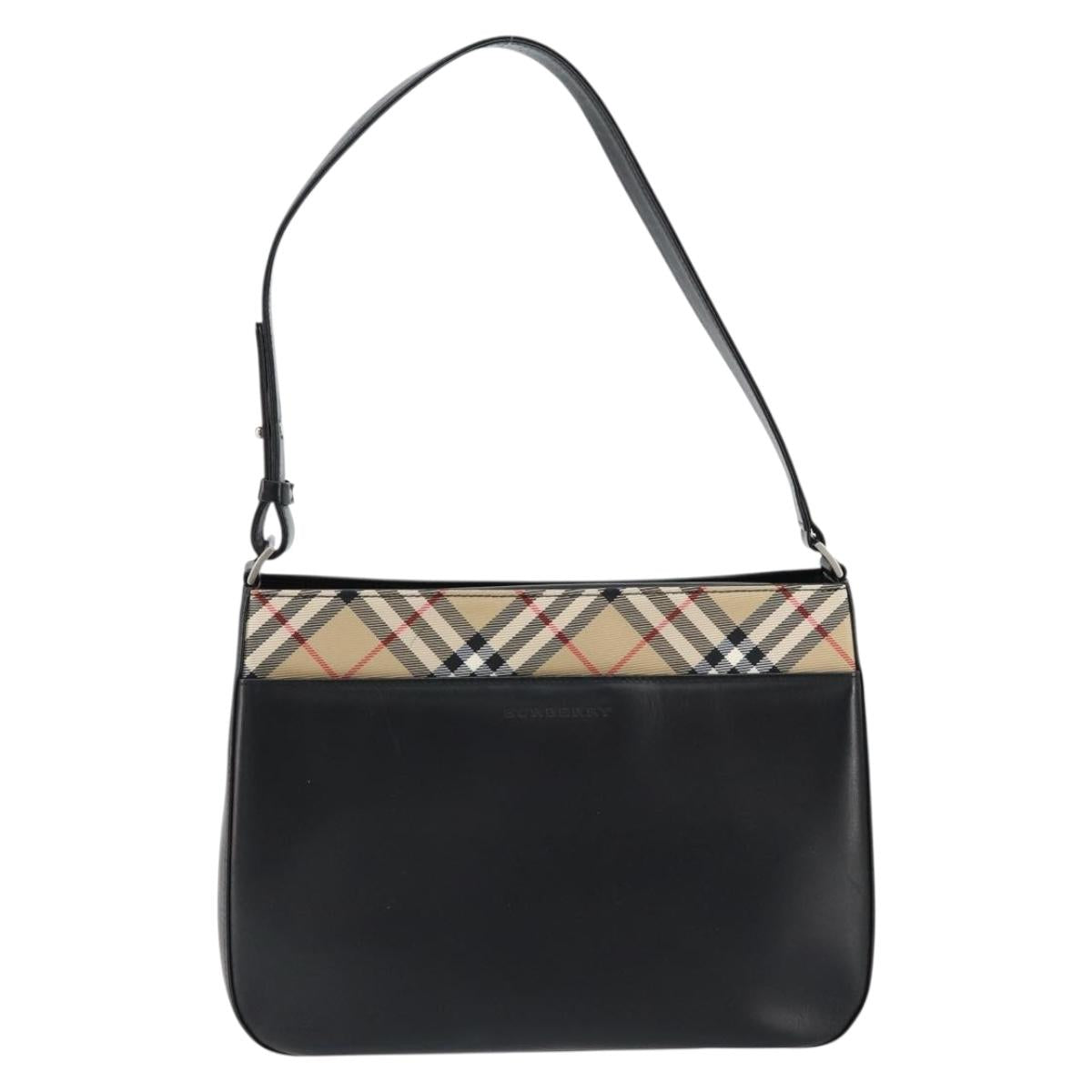BURBERRY Shoulder Bag Leather Black Silver Auth gh1248