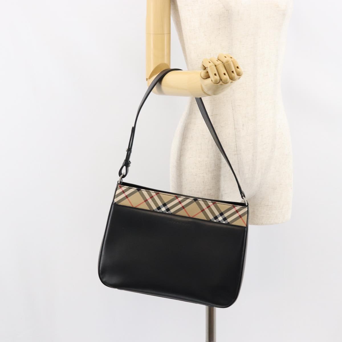 BURBERRY Shoulder Bag Leather Black Silver Auth gh1248