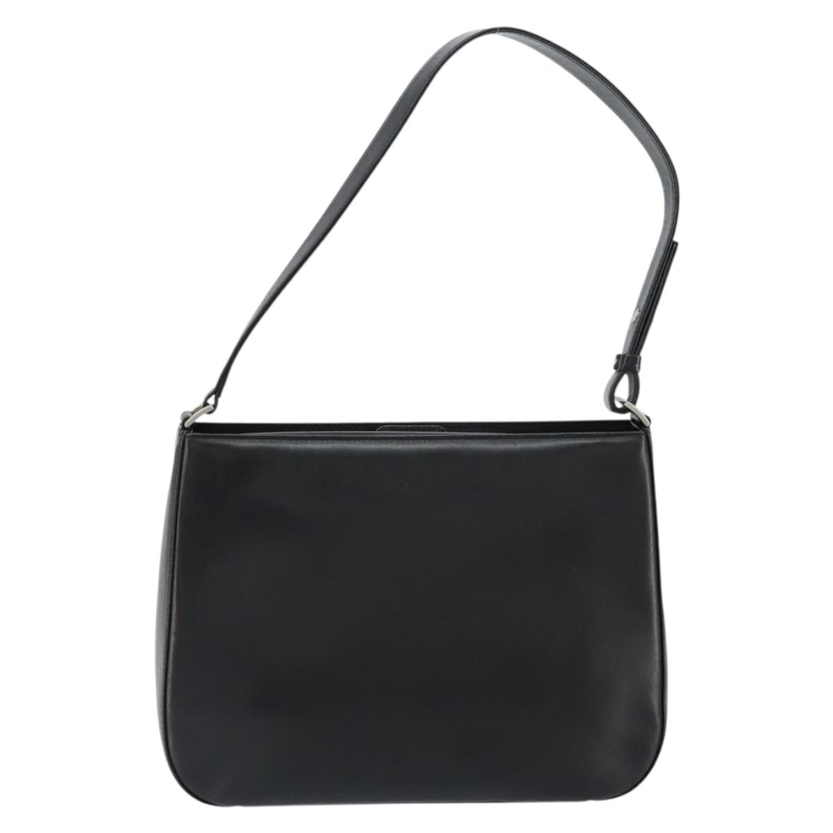 BURBERRY Shoulder Bag Leather Black Silver Auth gh1248