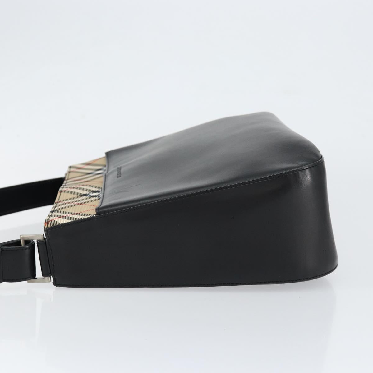 BURBERRY Shoulder Bag Leather Black Silver Auth gh1248