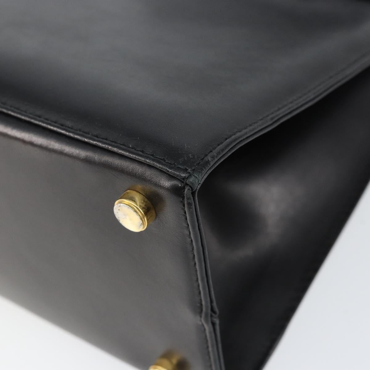 Salvatore Ferragamo Vala Hand Bag Leather Black Gold Auth gh1249