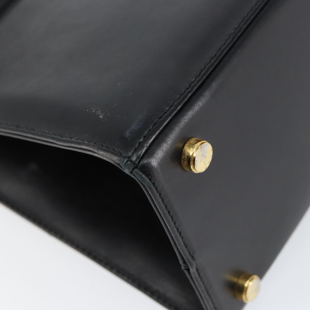 Salvatore Ferragamo Vala Hand Bag Leather Black Gold Auth gh1249