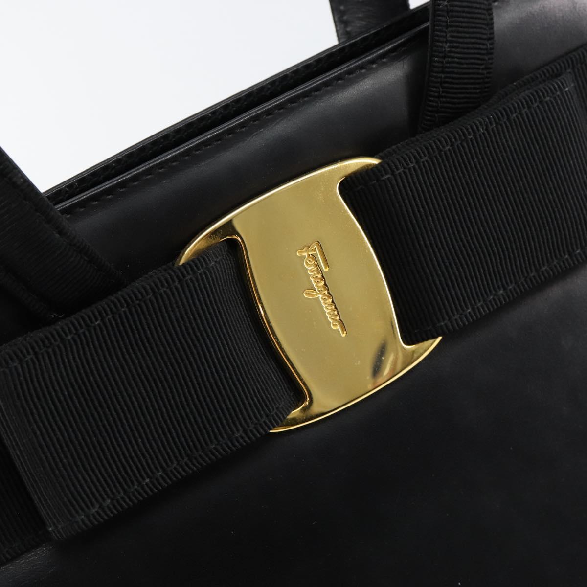 Salvatore Ferragamo Vala Hand Bag Leather Black Gold Auth gh1249