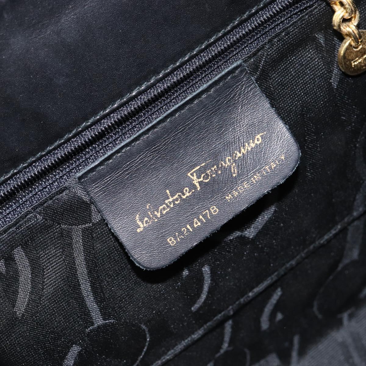 Salvatore Ferragamo Vala Hand Bag Leather Black Gold Auth gh1249