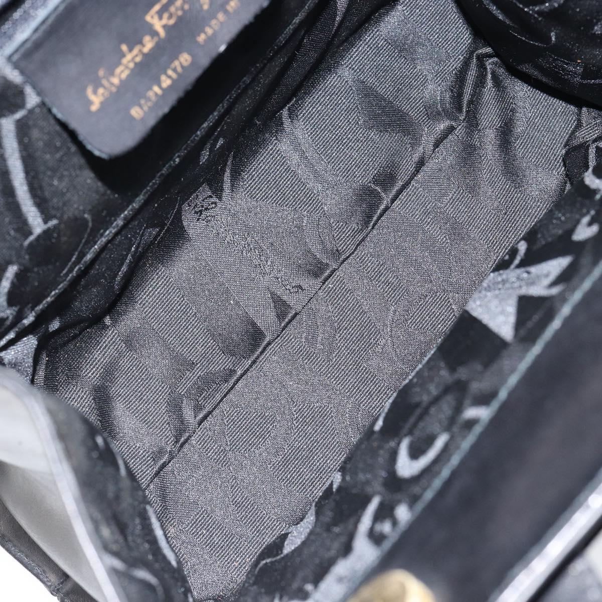 Salvatore Ferragamo Vala Hand Bag Leather Black Gold Auth gh1249