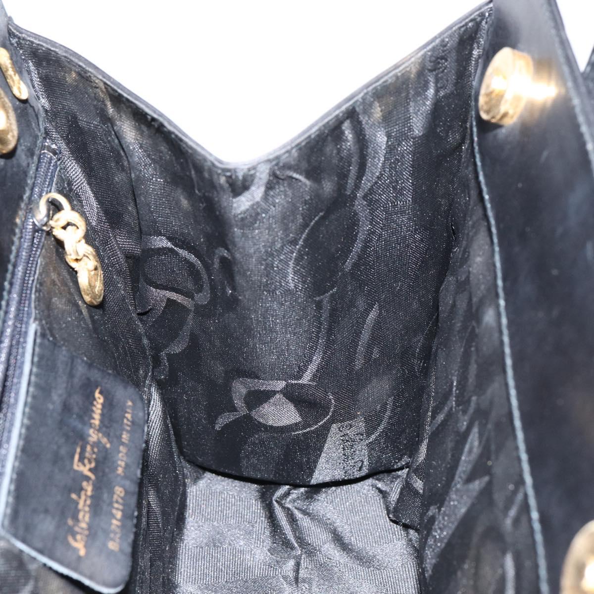 Salvatore Ferragamo Vala Hand Bag Leather Black Gold Auth gh1249