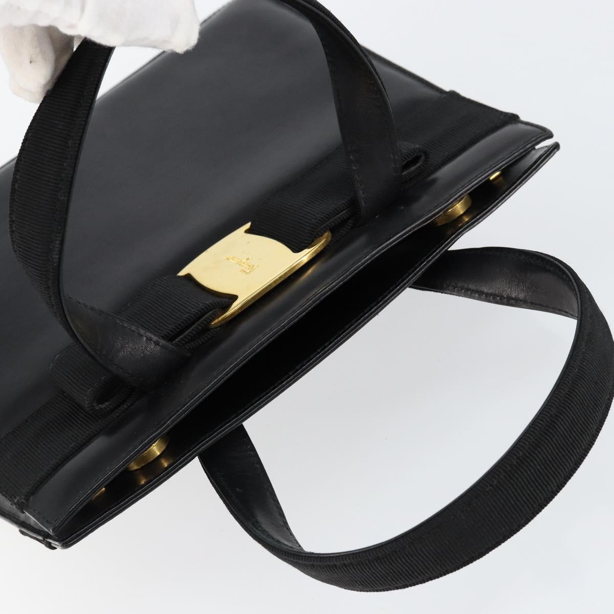 Salvatore Ferragamo Vala Hand Bag Leather Black Gold Auth gh1249