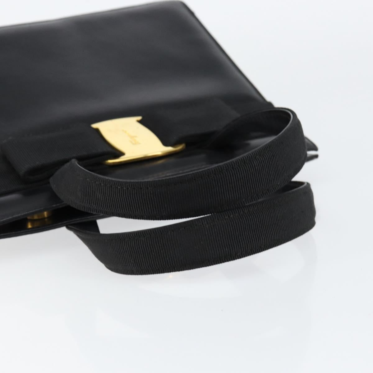 Salvatore Ferragamo Vala Hand Bag Leather Black Gold Auth gh1249