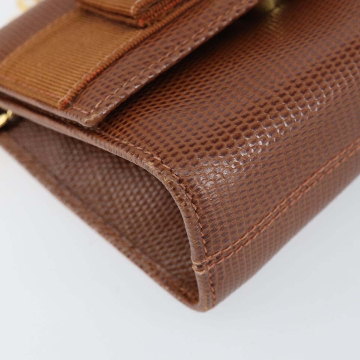 Salvatore Ferragamo Vala Chain Embossed Bag Leather Brown Gold Auth gh1250