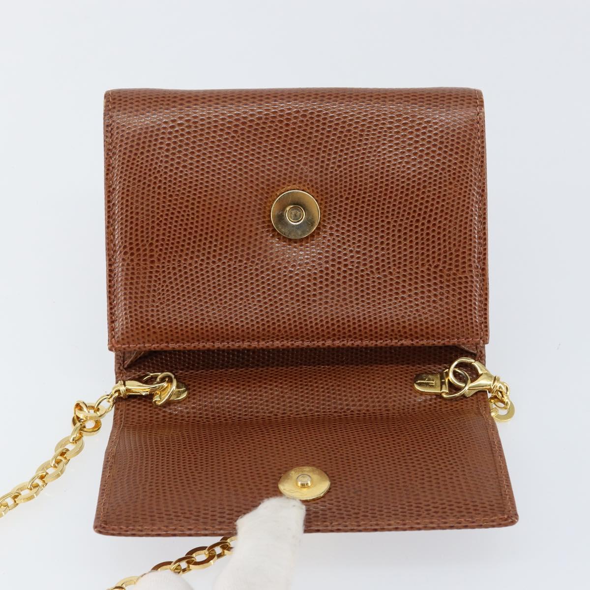 Salvatore Ferragamo Vala Chain Embossed Bag Leather Brown Gold Auth gh1250