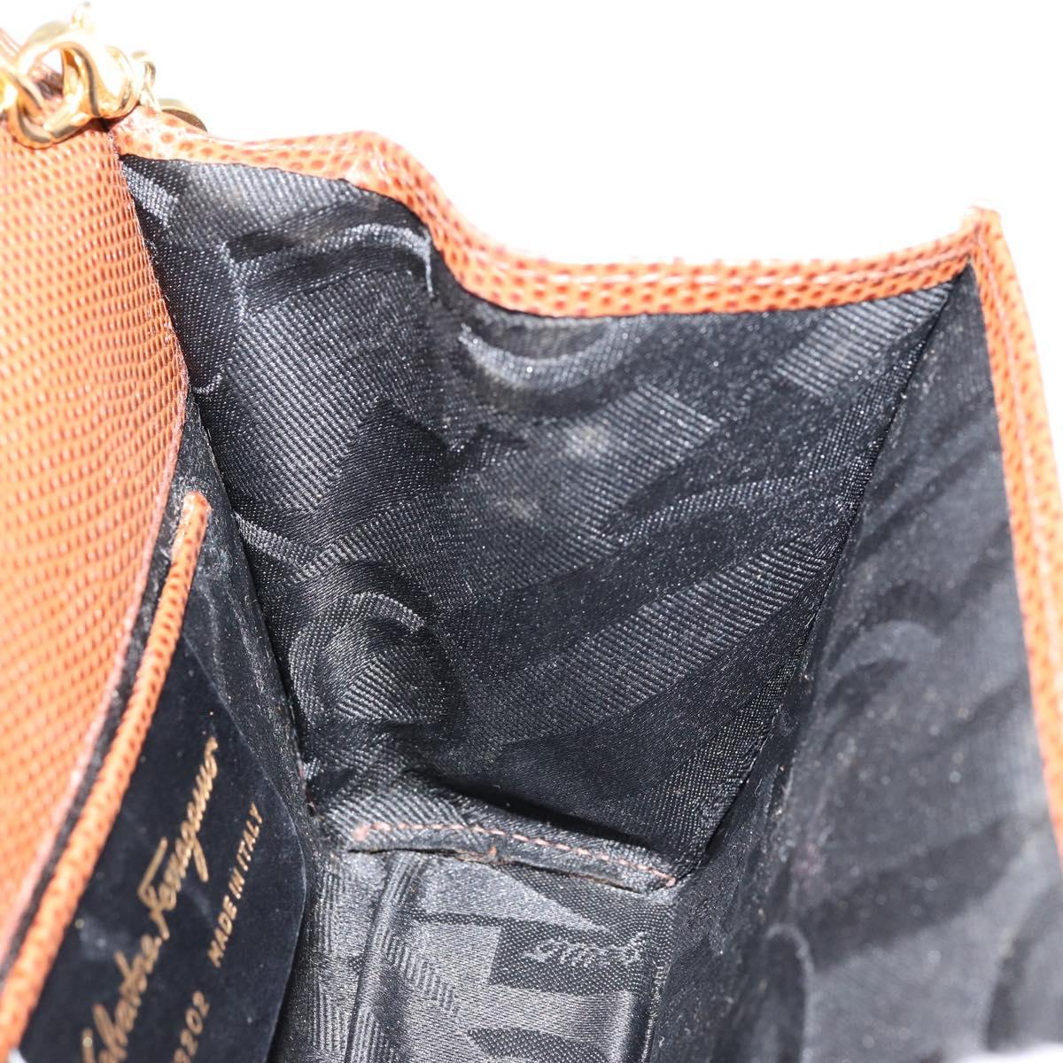 Salvatore Ferragamo Vala Chain Embossed Bag Leather Brown Gold Auth gh1250