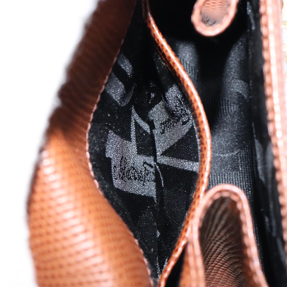 Salvatore Ferragamo Vala Chain Embossed Bag Leather Brown Gold Auth gh1250